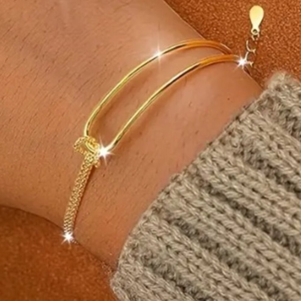 Gold Electro-Plated 925 Sterling Silver Elegant Minimalist Geometric Bracelet
